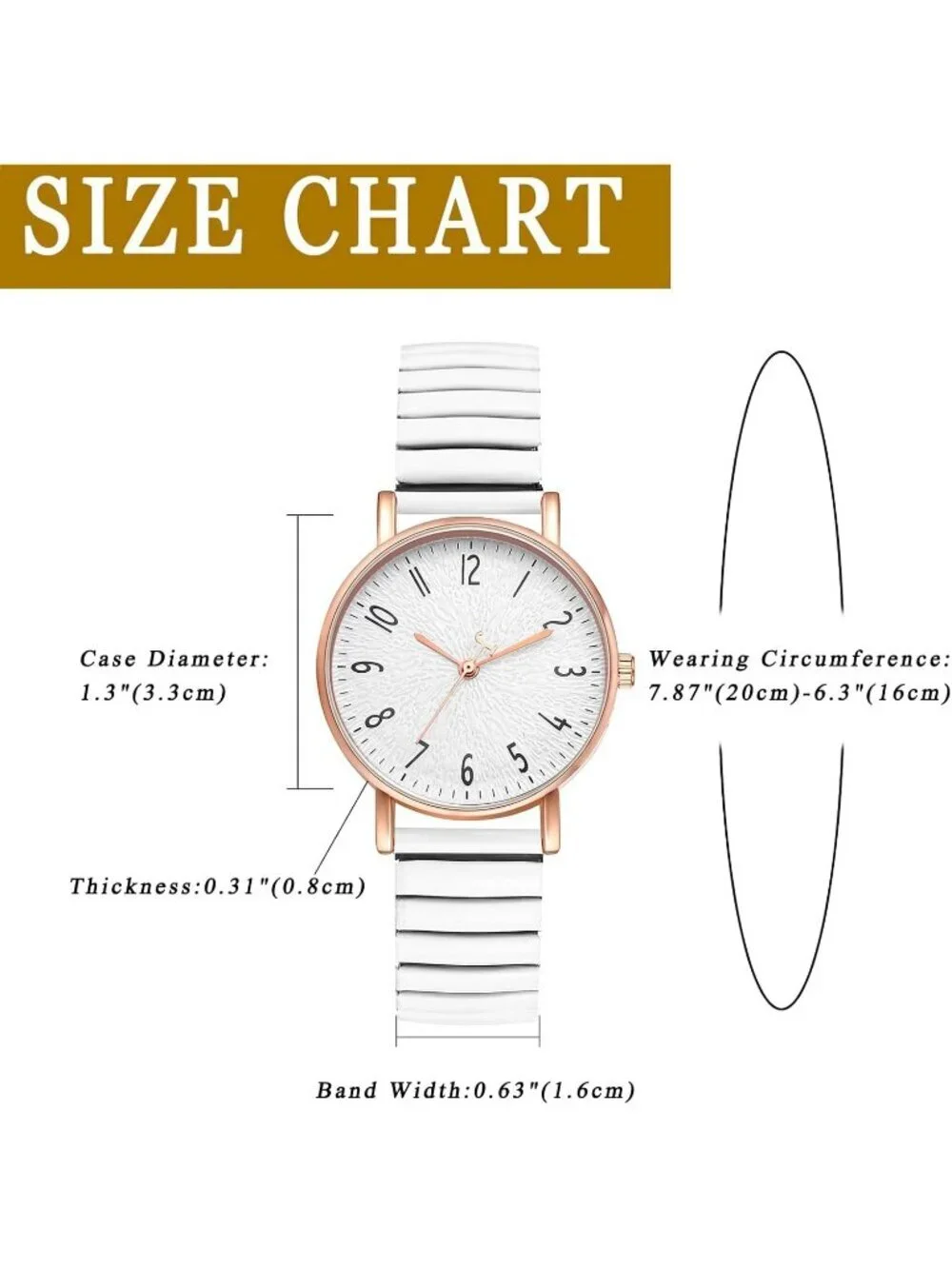 Women's White Analog Quartz Big Dial Elastic Stretch Band Casual Wrist Watch